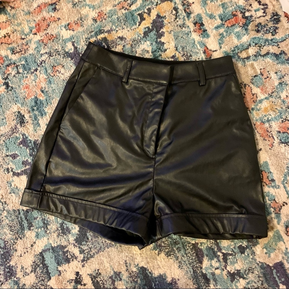 Express high waisted faux leather shorts